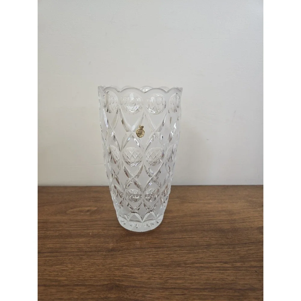Vintage West Germany Crystal Vase 24% Lead Bavaria Scalloped Diamond Cut Clear